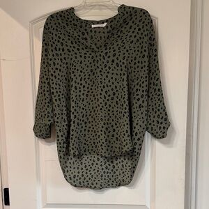 Lush Olive and Black Patterned Blouse